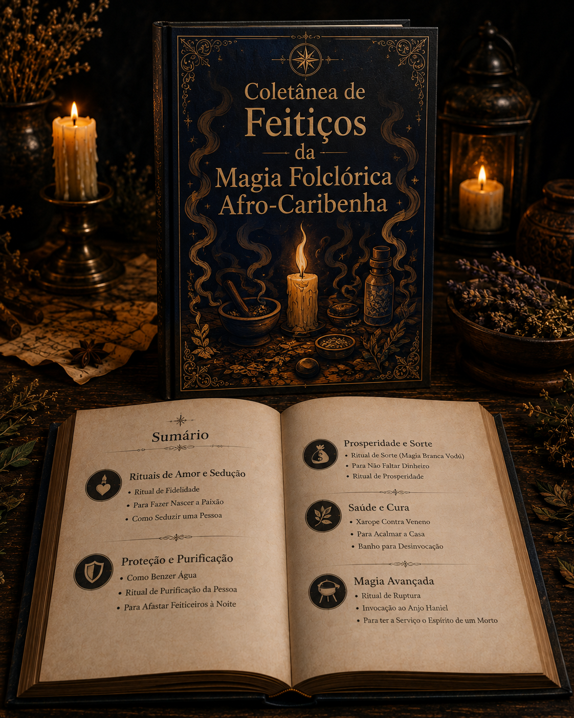Mock-up do e-book Coletânea de Feitiços da Magia Folclórica Afro-Caribenha