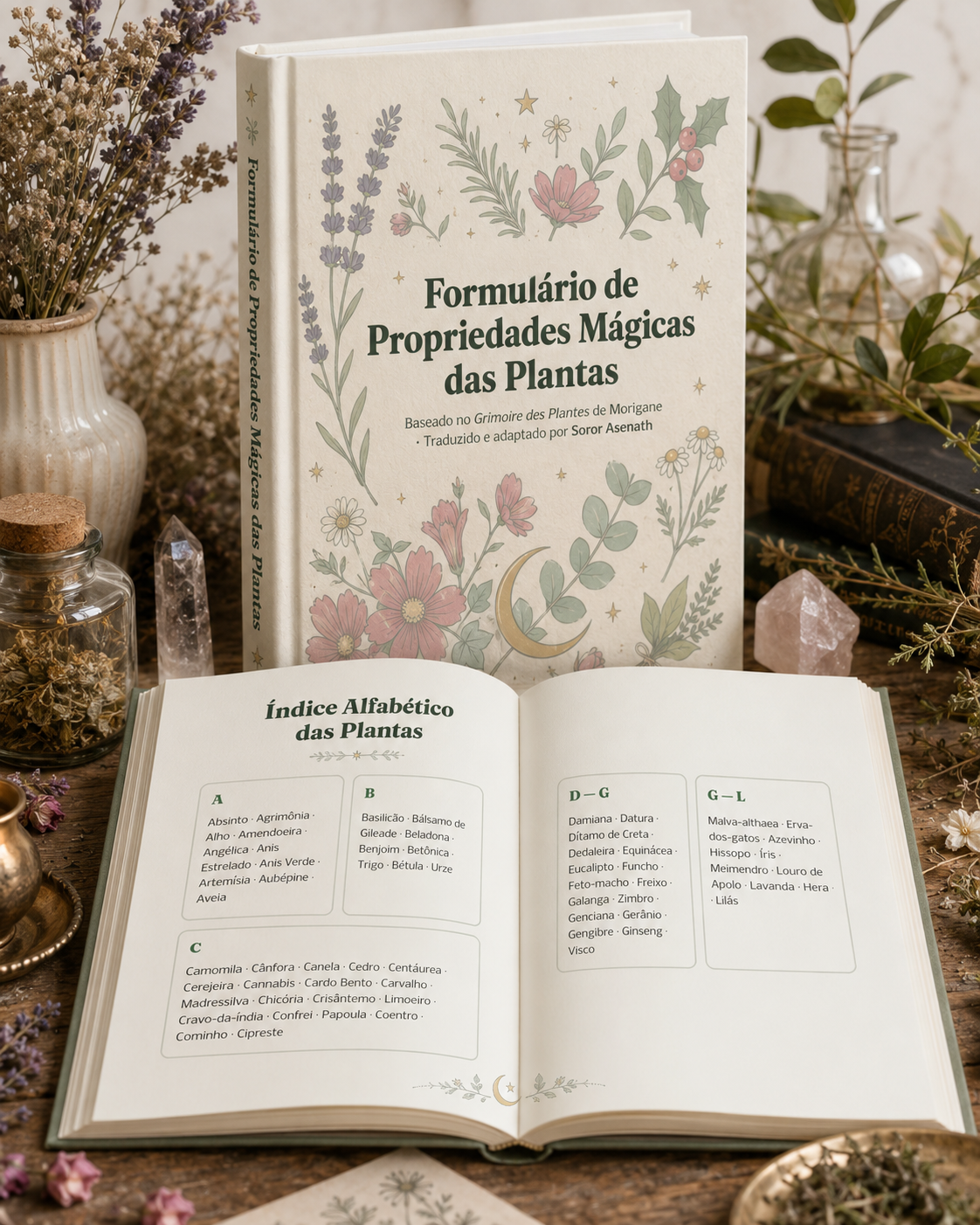 Mock-up do Herbário Mágico com índice alfabético das plantas